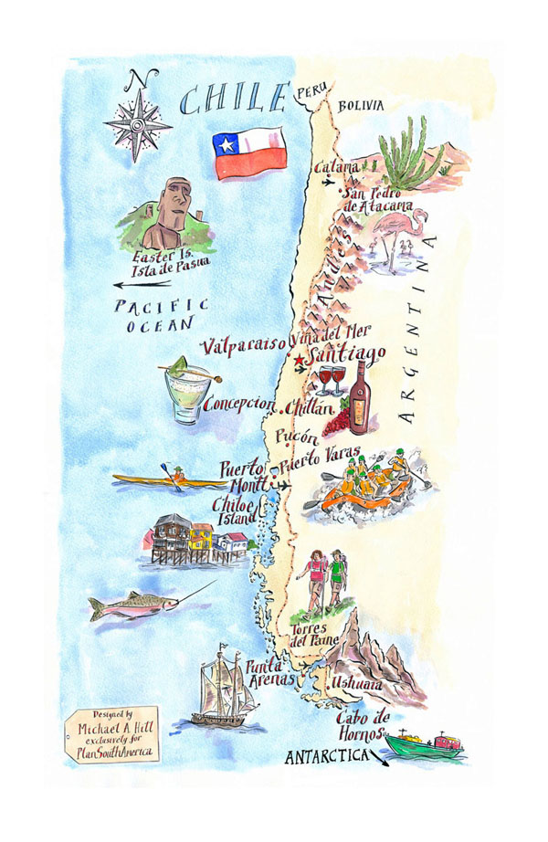 Detailed illustrated map of Chile. Chile detailed illustrated map.