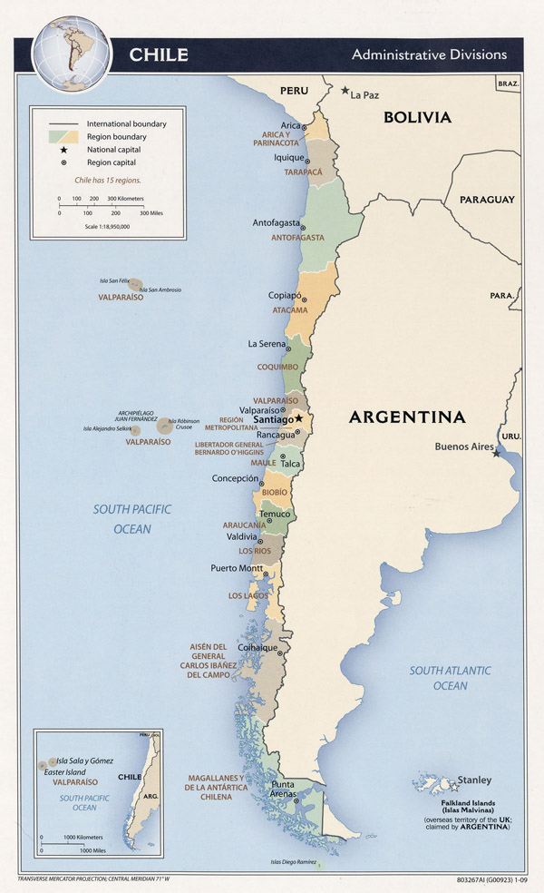 Large detailed administrative map of Chile. Chile large detailed administrative map.