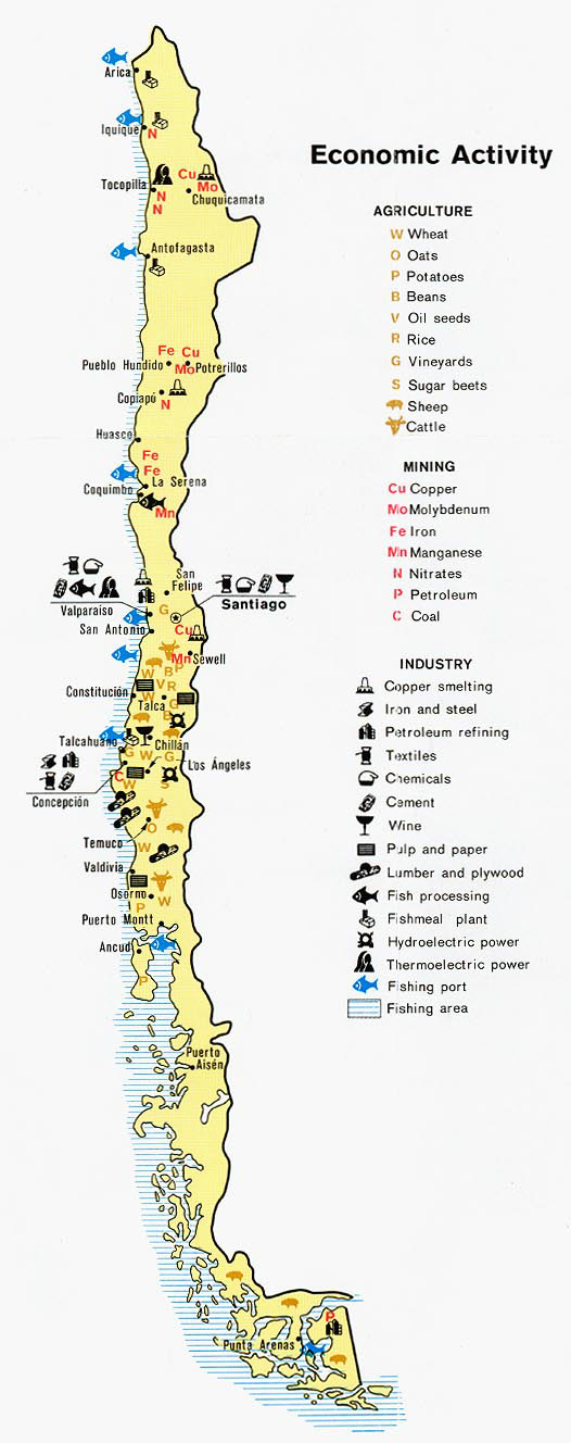 Large detailed economic map of Chile. Chile large detailed economic map.