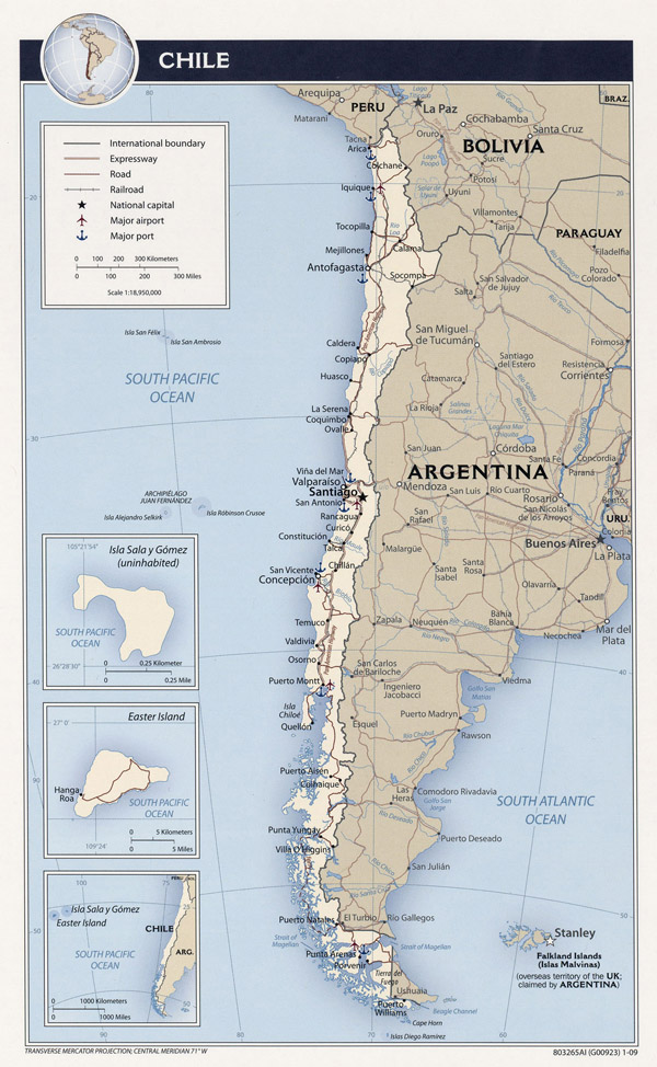 Large detailed political and administrative map of Chile.