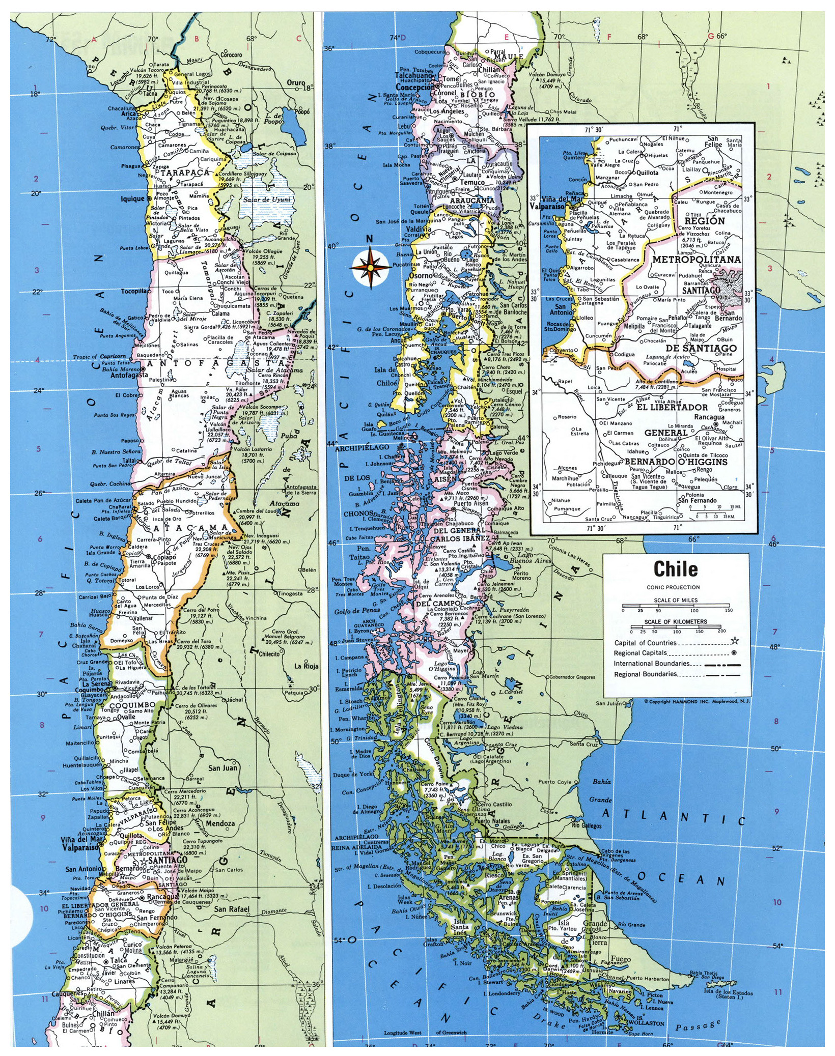 Large political and administrative map of Chile with all cities