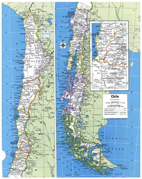 Large political and administrative map of Chile with all cities.