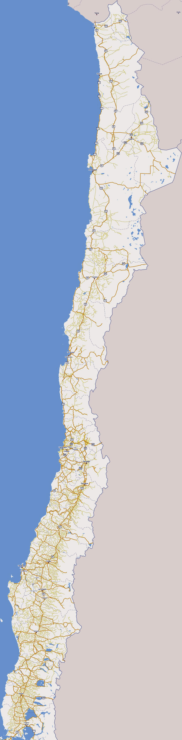 Large road map of Chile. Chile large road map.