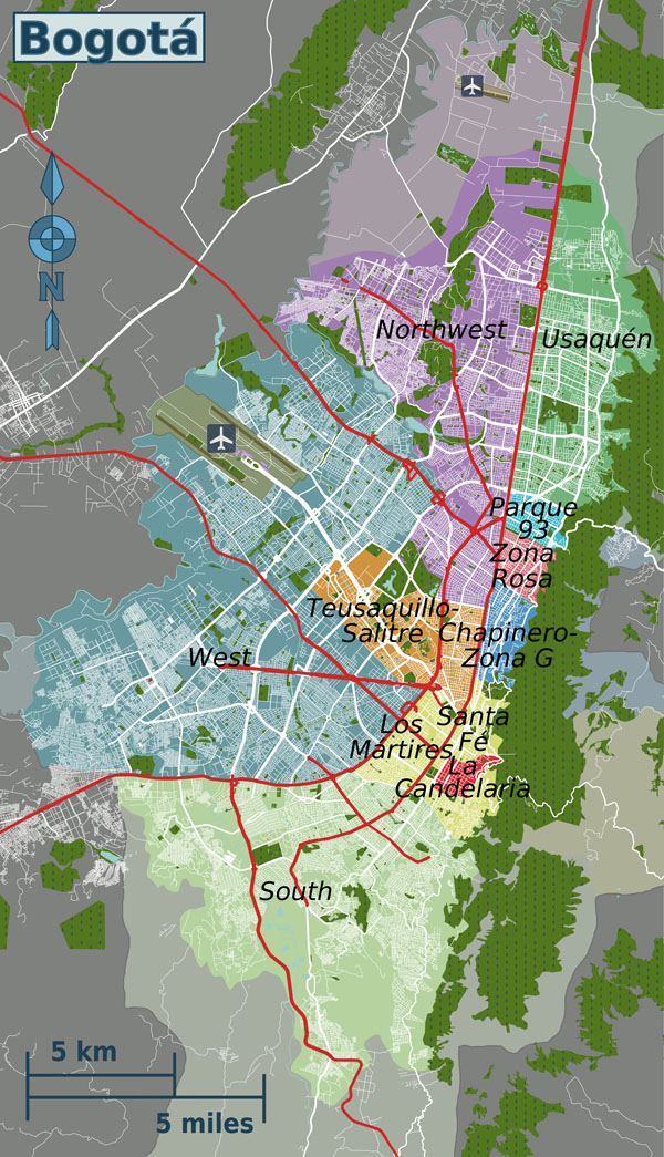 Detailed map of Bogota districts. Bogota detailed districts map.