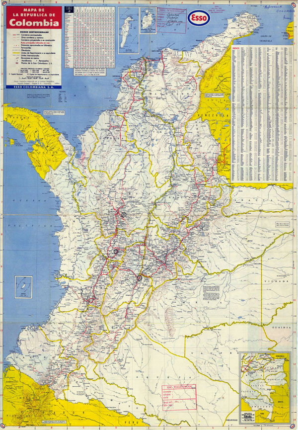 Detailed road map of Colombia with airports. Colombia detailed road map