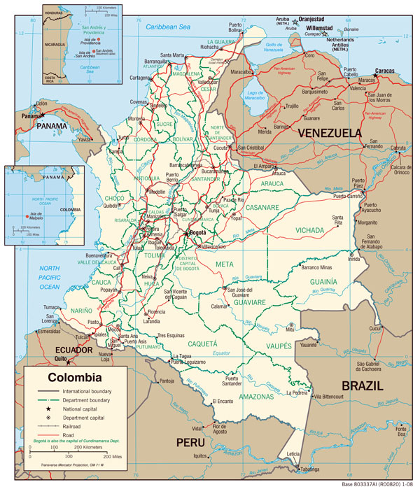 Large detailed administrative and political map of Colombia.