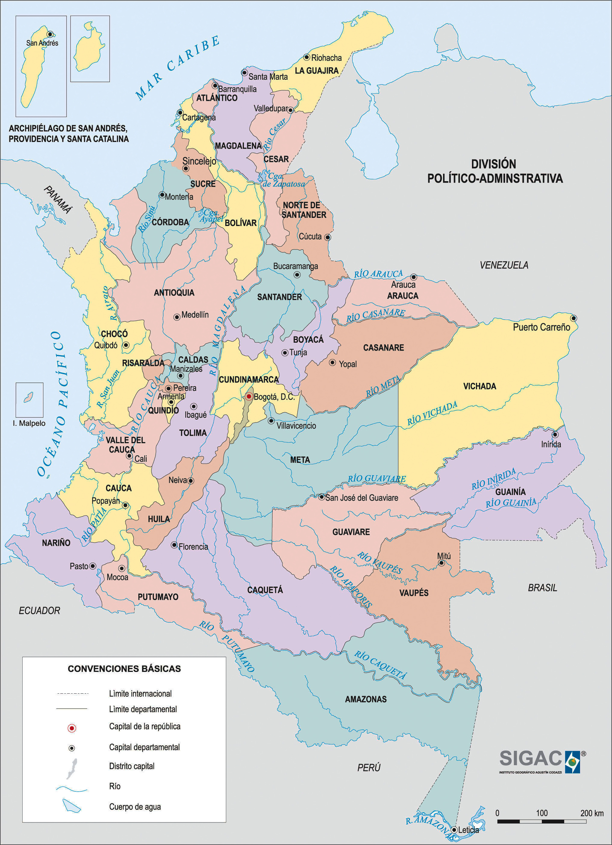 Large detailed administrative map of Colombia. Colombia large detailed