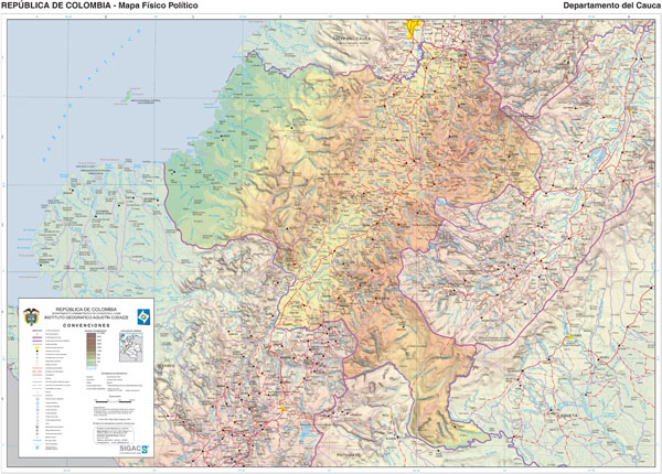 Large detailed physical map of Colombia. Colombia large detailed physical map.