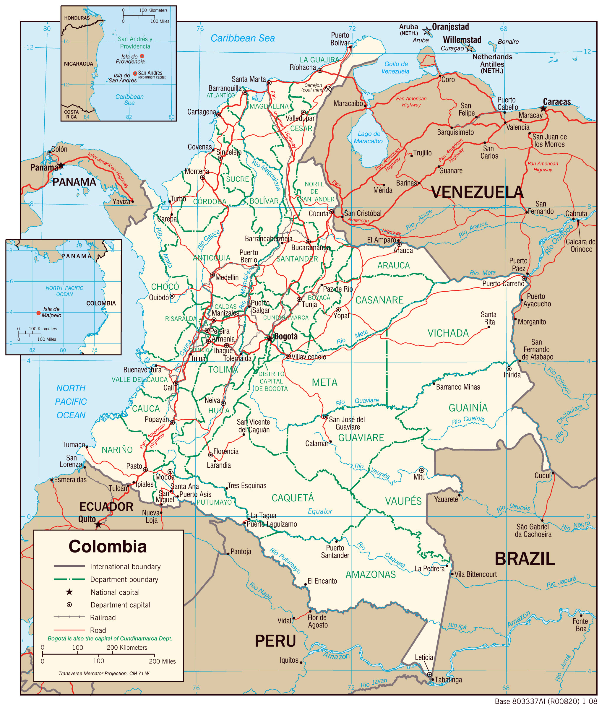 Large detailed political map of Colombia with administrative divisions