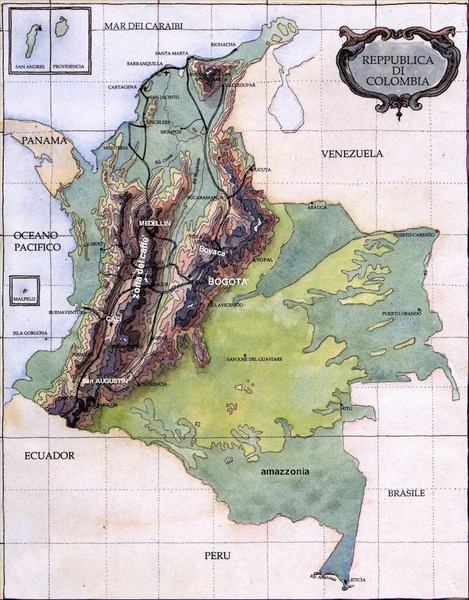 Large detailed terrain map of Colombia. Colombia large detailed terrain map.