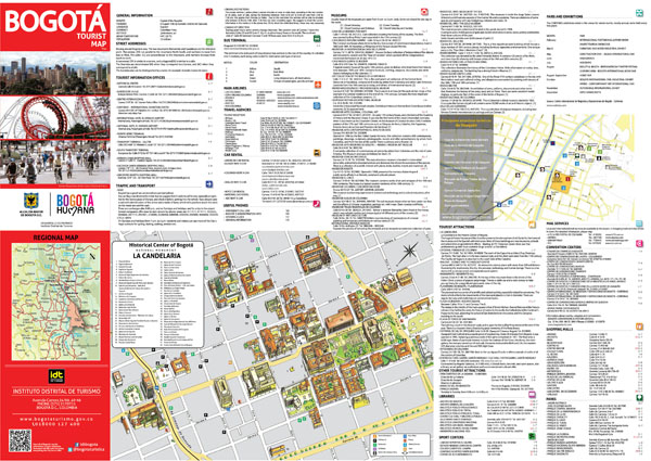 Large detailed tourist map of historical part of Bogota city in English.