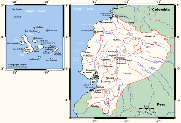 Detailed political map of Ecuador. Ecuador detailed political map.