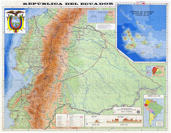 Large detailed physical map of Ecuador. Ecuador large detailed physical map.