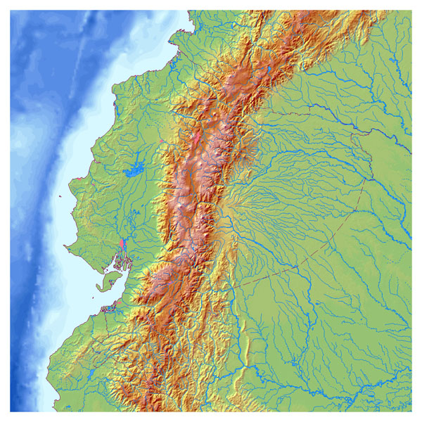 Large detailed relief map of Ecuador. Ecuador large detailed relief map.