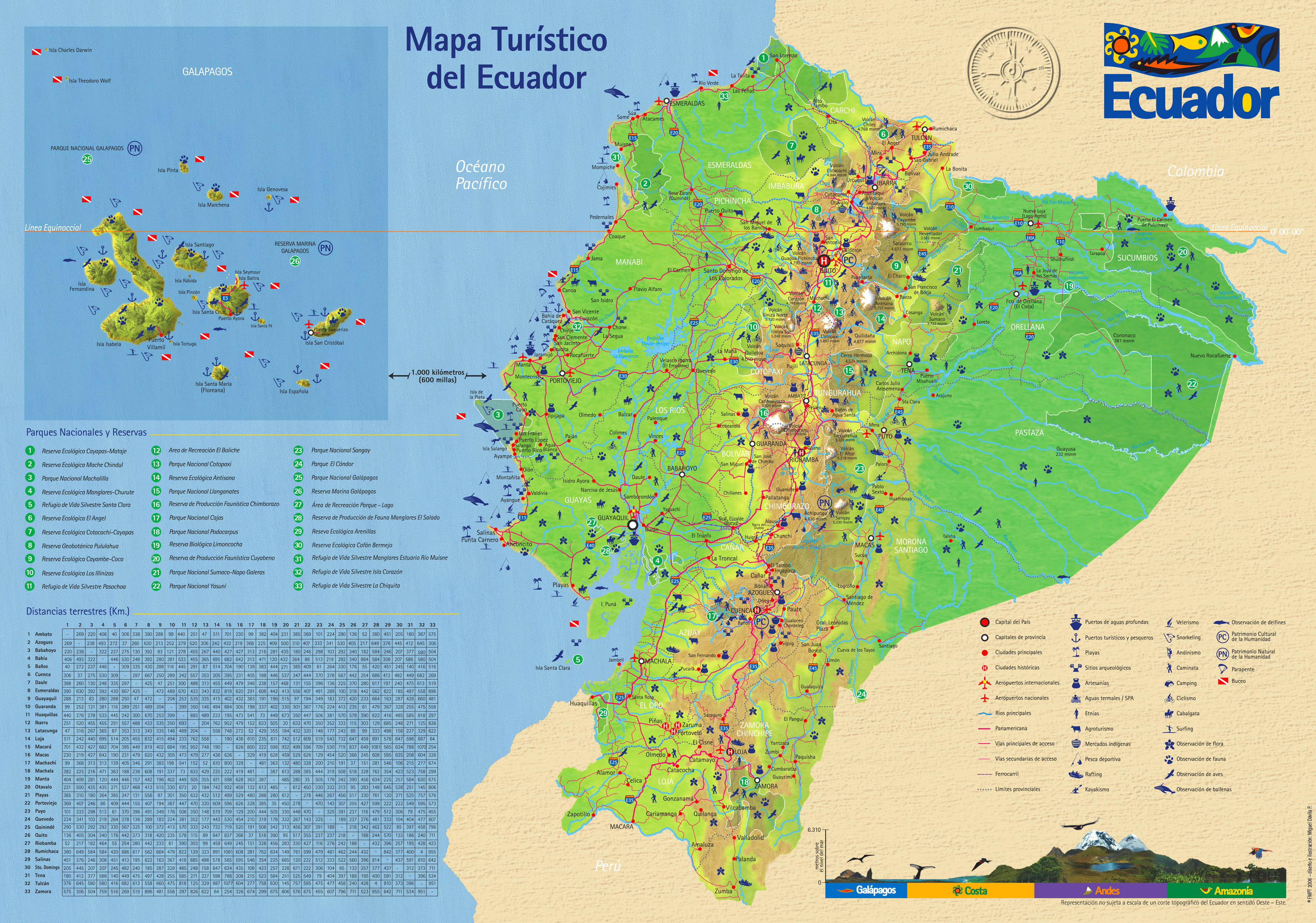 Large Detailed Tourist Map Of Ecuador With Roads Ecuador Large Detailed Tourist Map With Roads Vidiani Com Maps Of All Countries In One Place