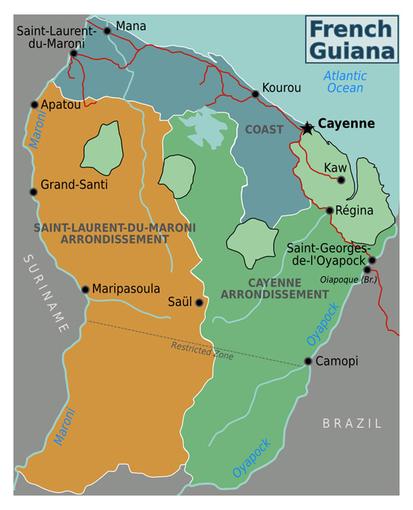 Detailed political map of French Guiana.