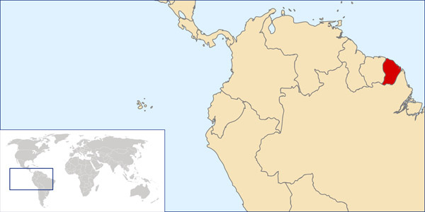 French Guiana location map. Map of French Guiana location.