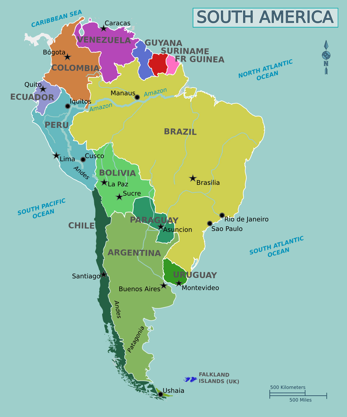 Full Political Map Of South America South America Full Political Map 