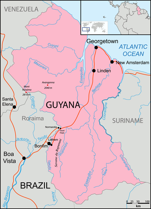 Guyana location map. Map of Guyana location.