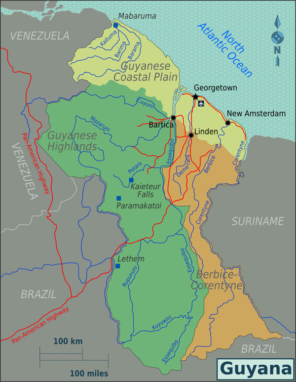 Guyana political map with cities. Political map of Guyana with cities.