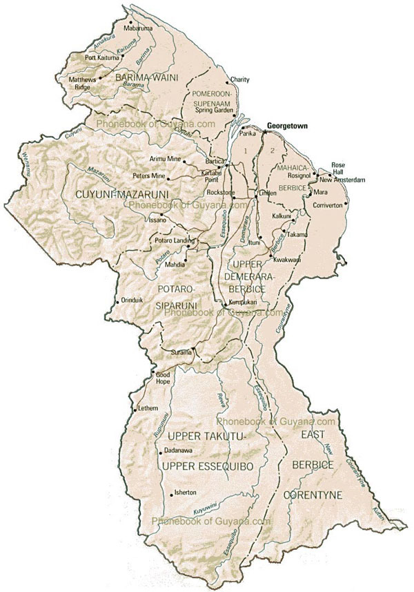 Large detailed administrative map of Guyana with cities.