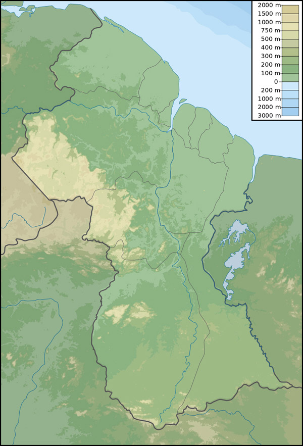 Large detailed physical map of Guyana. Guyana large detailed physical map.