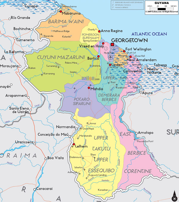 Large detailed political and administrative map of Guyana with cities and roads. Guyana large detailed political and administrative map with cities and roads. Large detailed political and administrative map of Guyana with cities and roads.