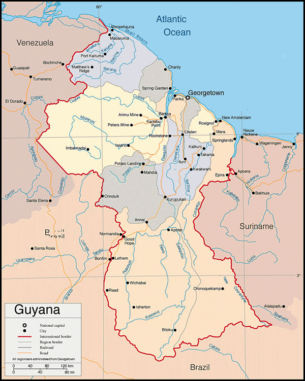 Large detailed political map of Guyana. Guyana large detailed political map.