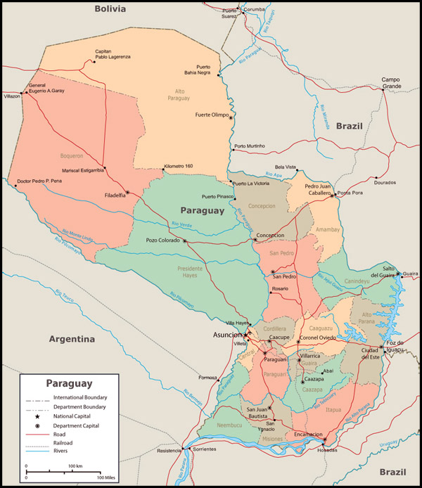 Detailed administrative map of Paraguay. Paraguay detailed administrative map.