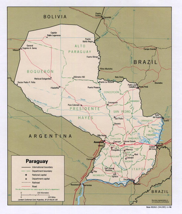 Large detailed political and administrative map of Paraguay.