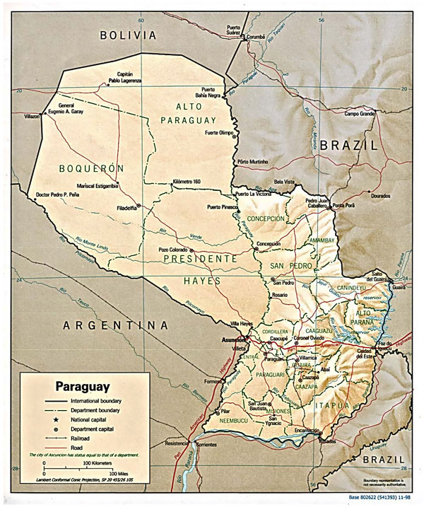 Large detailed relief and political map of Paraguay with all cities. Paraguay large detailed relief and political map with all cities. Large detailed relief and political map of Paraguay with all cities.