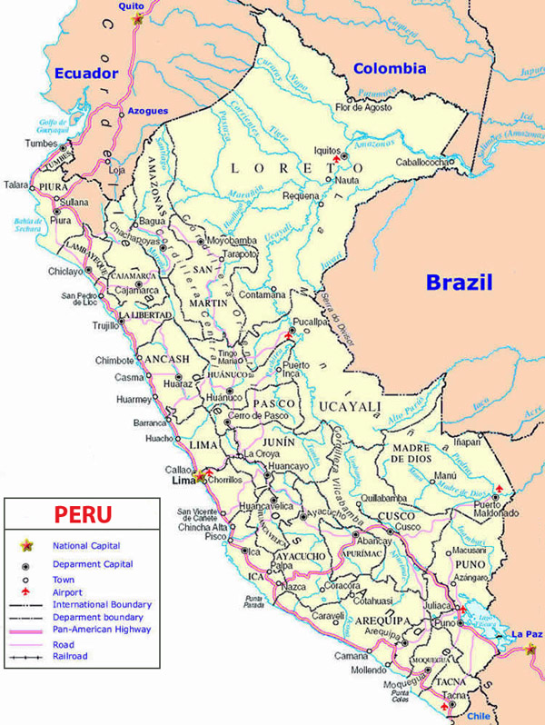 Detailed administrative map of Peru. Peru detailed administrative map.