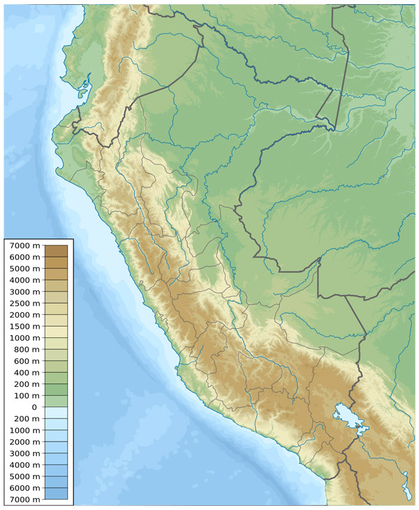 Detailed physical map of Peru. Peru detailed physical map.