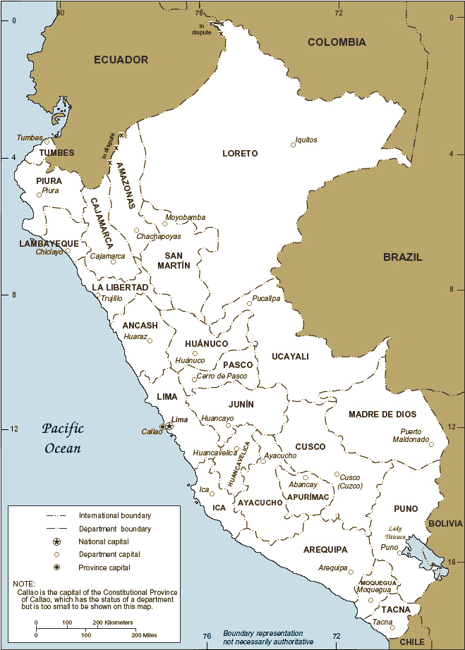 Large detailed administrative and political map of Peru.