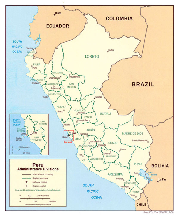 Large detailed administrative map of Peru.