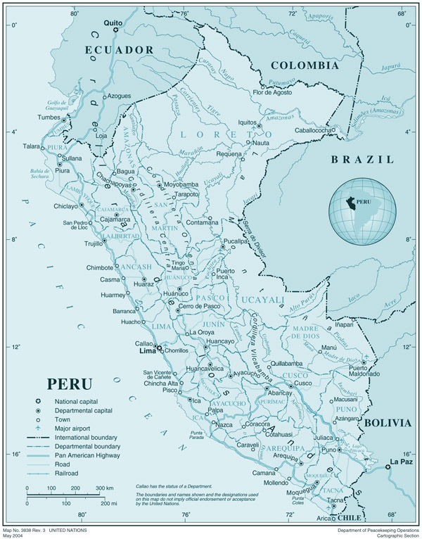 Large detailed map of Peru with all cities.