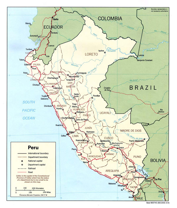Large detailed political and administrative map of Peru.