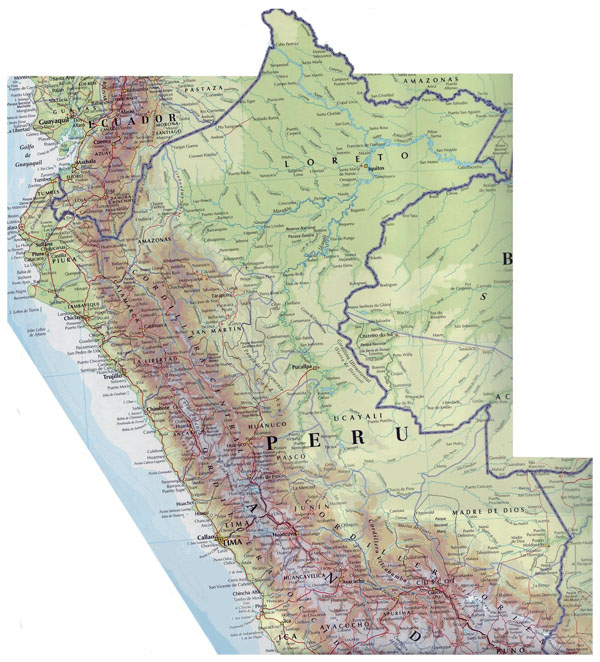 Large detailed road map of Peru. Peru large detailed road map.