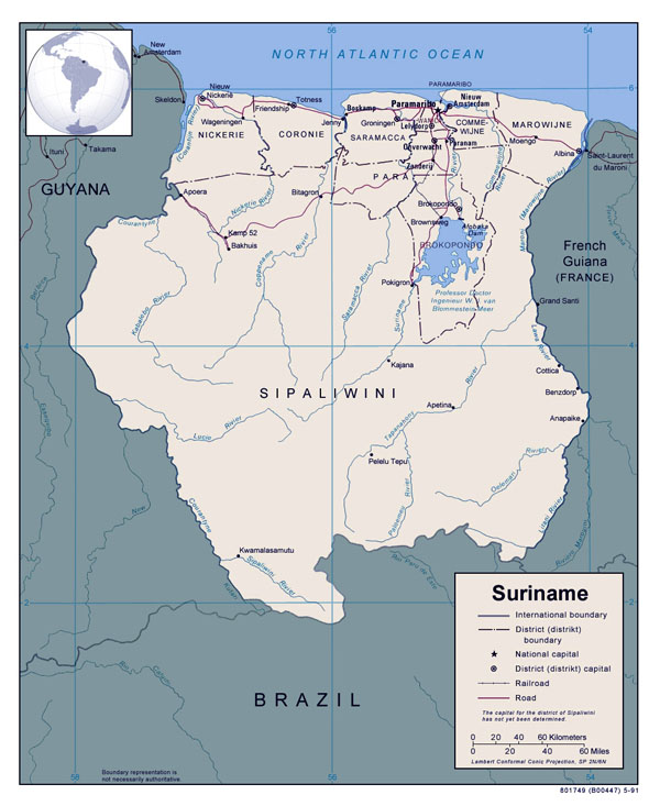 Full political map of Suriname. Suriname full political map.