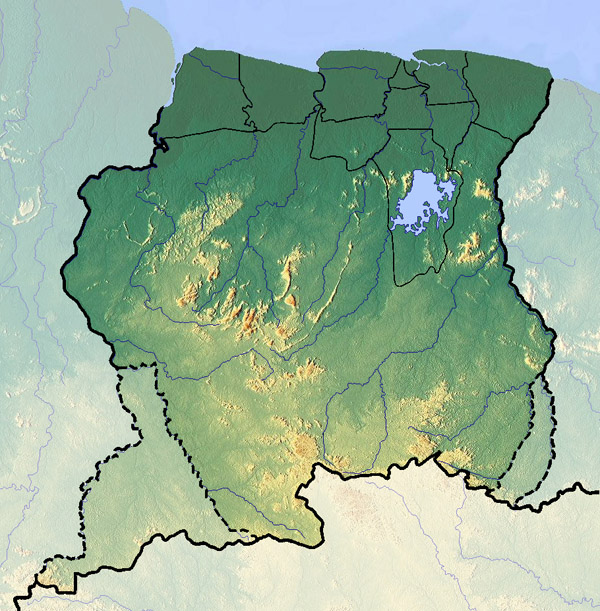 Large detailed relief map of Suriname. Suriname large detailed relief map