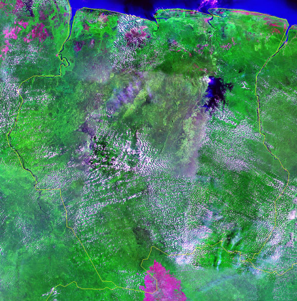 Large detailed satellite map of Suriname. Suriname large detailed satellite map.