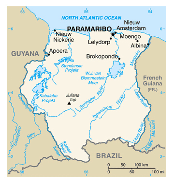 Map of Suriname. Suriname map.