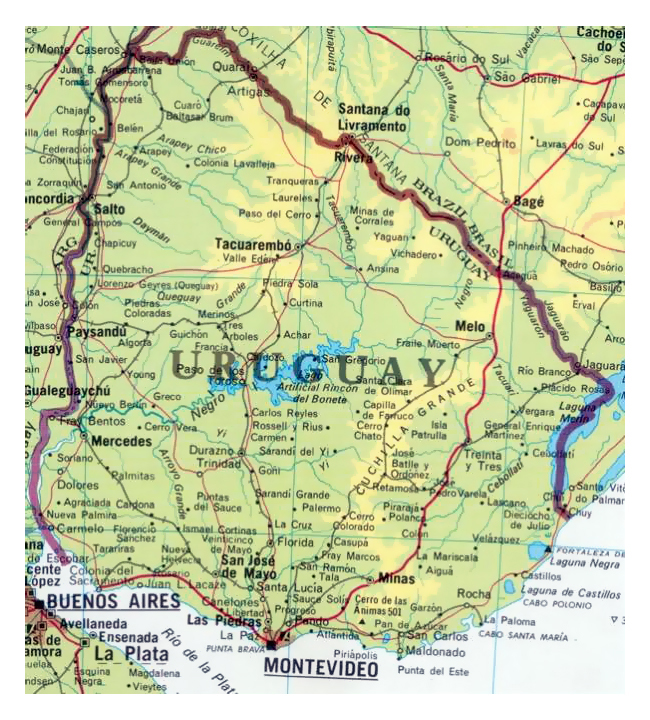 Detailed map of Uruguay with cities. Uruguay detailed map with cities.