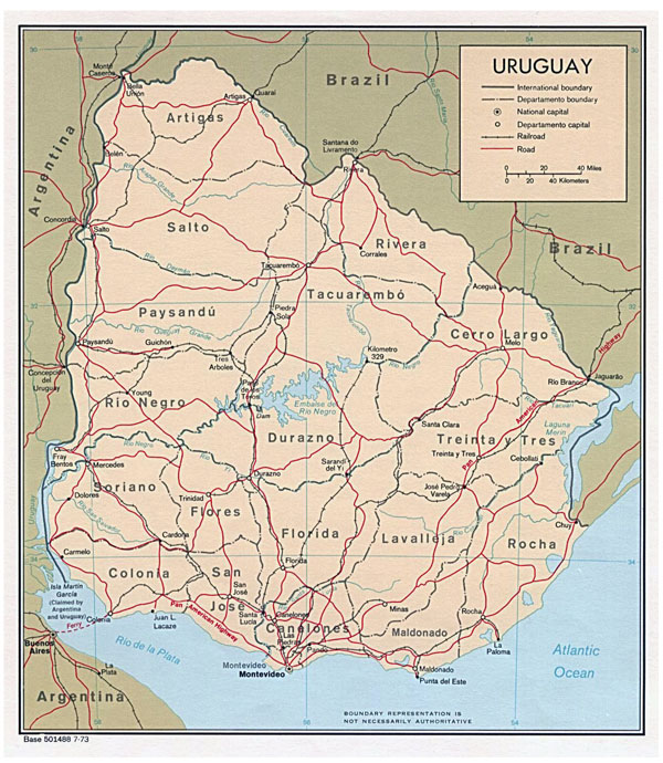 Large detailed administrative and political map of Uruguay.