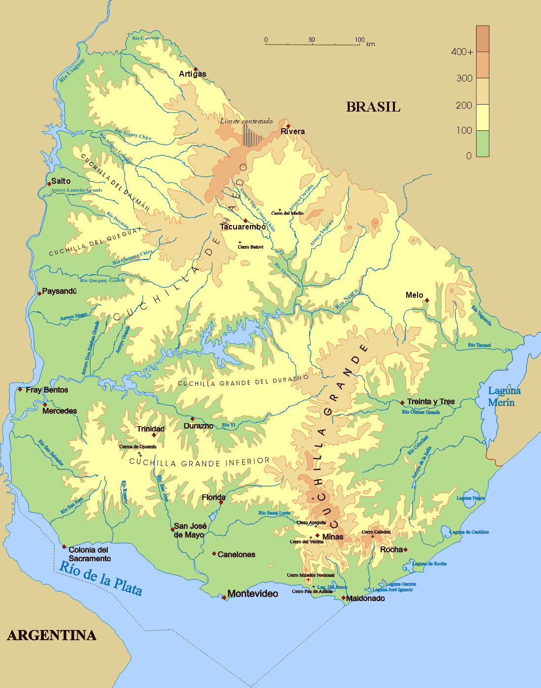 Uruguay Geographischen Karte