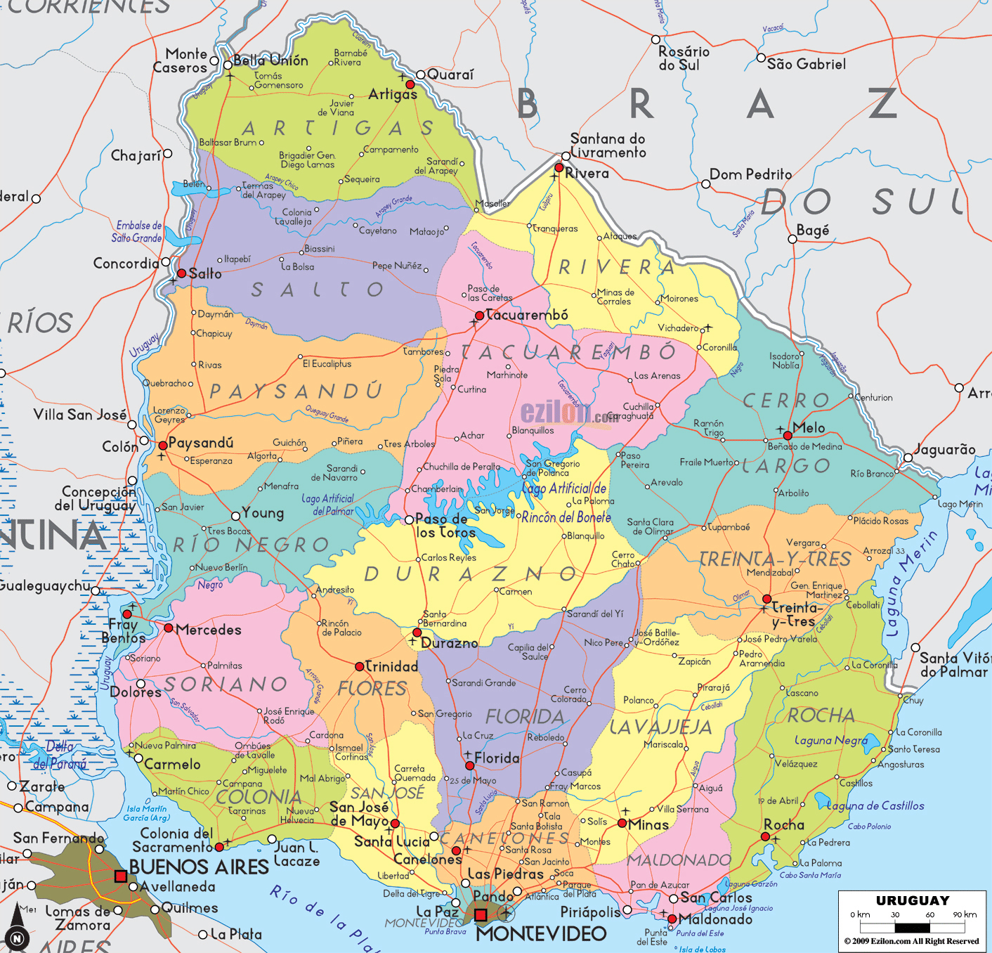 Large detailed political and administrative map of Uruguay. Uruguay