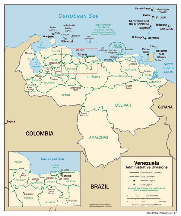 Detailed political and administrative map of Venezuela.