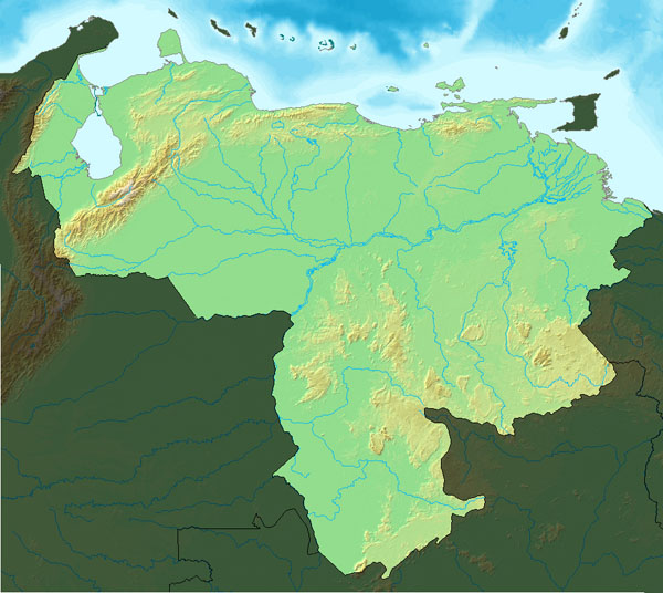 Detailed relief map of Venezuela. Venezuela detailed relief map.