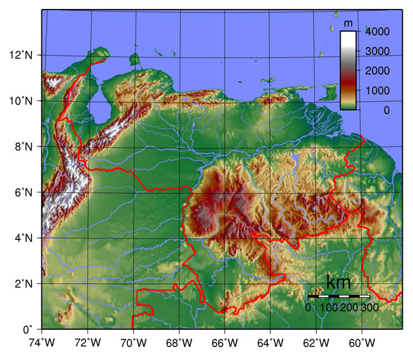 Detailed Venezuela physical map. Detailed physical map of Venezuela.