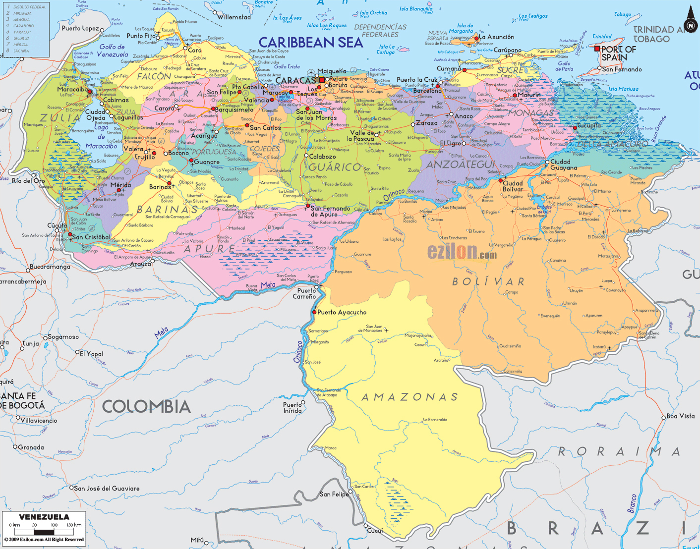 Large Detailed Administrative Map Of Venezuela Venezuela Large